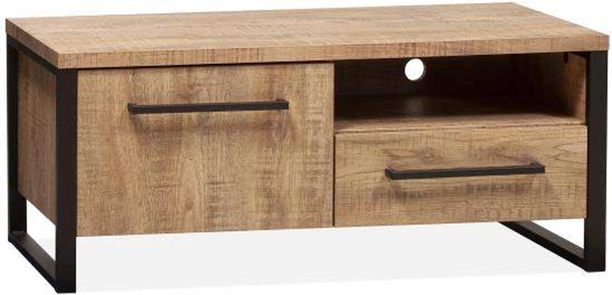 Cothen TV-meubel Klein - TV Kast - Industrieel - Houtlook - Zwarte porten