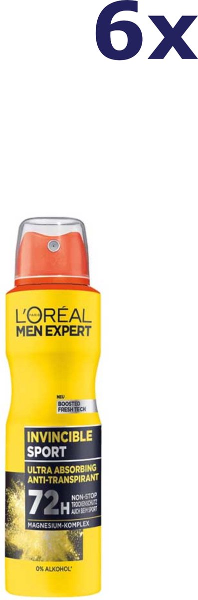 Goedkoopste 6x L'Oreal Men Anti-Transpirant Deo Spray Invincible Sport 150ml