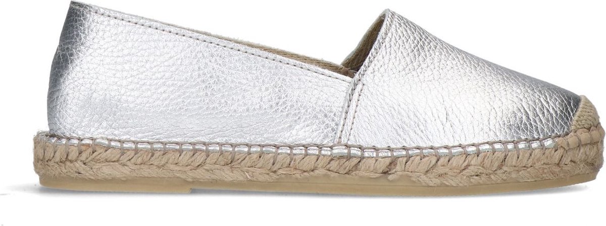 Manfield - Dames - Zilveren leren espadrilles - Maat 36