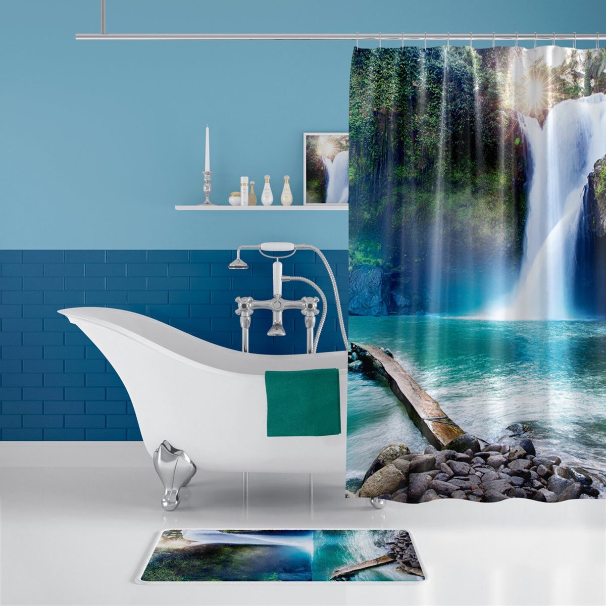 Casabueno - Douchegordijn - 180x200 cm - Digitale Print - Waterdicht - Anti Schimmel - 180x200 cm Douchegordijn - Shower Curtain - met Gordijnringen - Badkamer gordijn