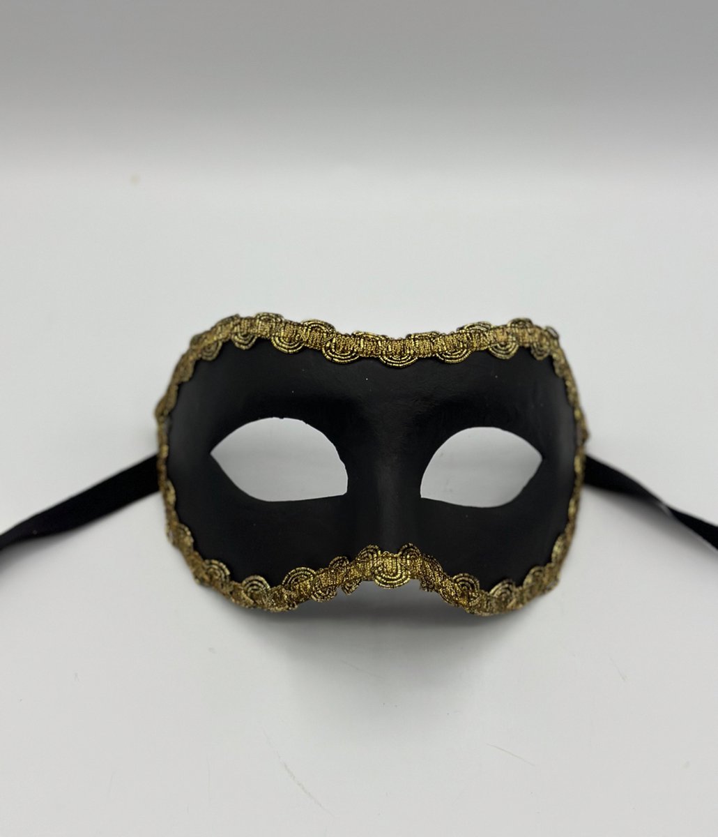 Venetiaans masker - Handgemaakt zwart masker met gouden trim - carnaval masker zwart met goud - Maskerade masker - gala masker zwart met goud - Venetiaans masker carnaval - venitiaans masker