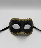 Masque vénitien - Masque noir Handgemaakt avec garniture dorée - masque de gala noir avec or