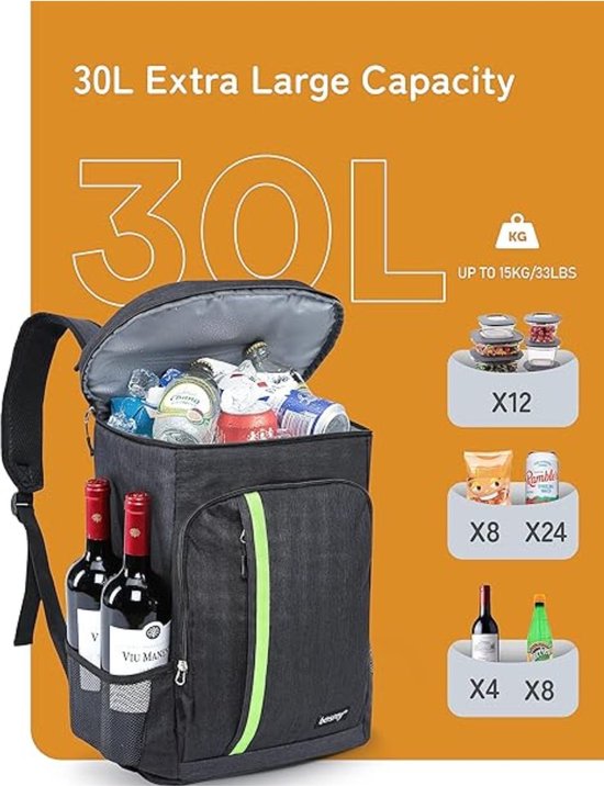 Sac à dos réfrigérant 30 litres - Sac à dos thermique - Sac à dos Cooler - Sac à dos réfrigérant - avec décapsuleur - Porte-bouteille