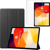 Tablet Hoes + Screenprotector geschikt voor Xiaomi Redmi Pad SE – Tempered Glass - Extreme Shock Hoesje - Zwart