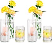 Cilindervaas, glas, bloemenvaas, 6-delige set, windlicht, glazen kaarsenhouder voor stompkaarsen, drijvende kaarsen, helder glazen vaas, glazen cilinder met bodem, voor bruiloft, tafeldecoratie