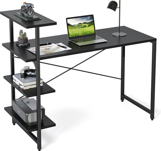 NAIZY Ergonomische gamingtafel van koolstofvezelplaat, met gat voor draad en led, 140 x 60 cm, zwart