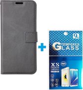 Portemonnee Book Case Hoesje + 2x Screenprotector Glas Geschikt voor: iPhone 7 Plus / iPhone 8 Plus - grijs