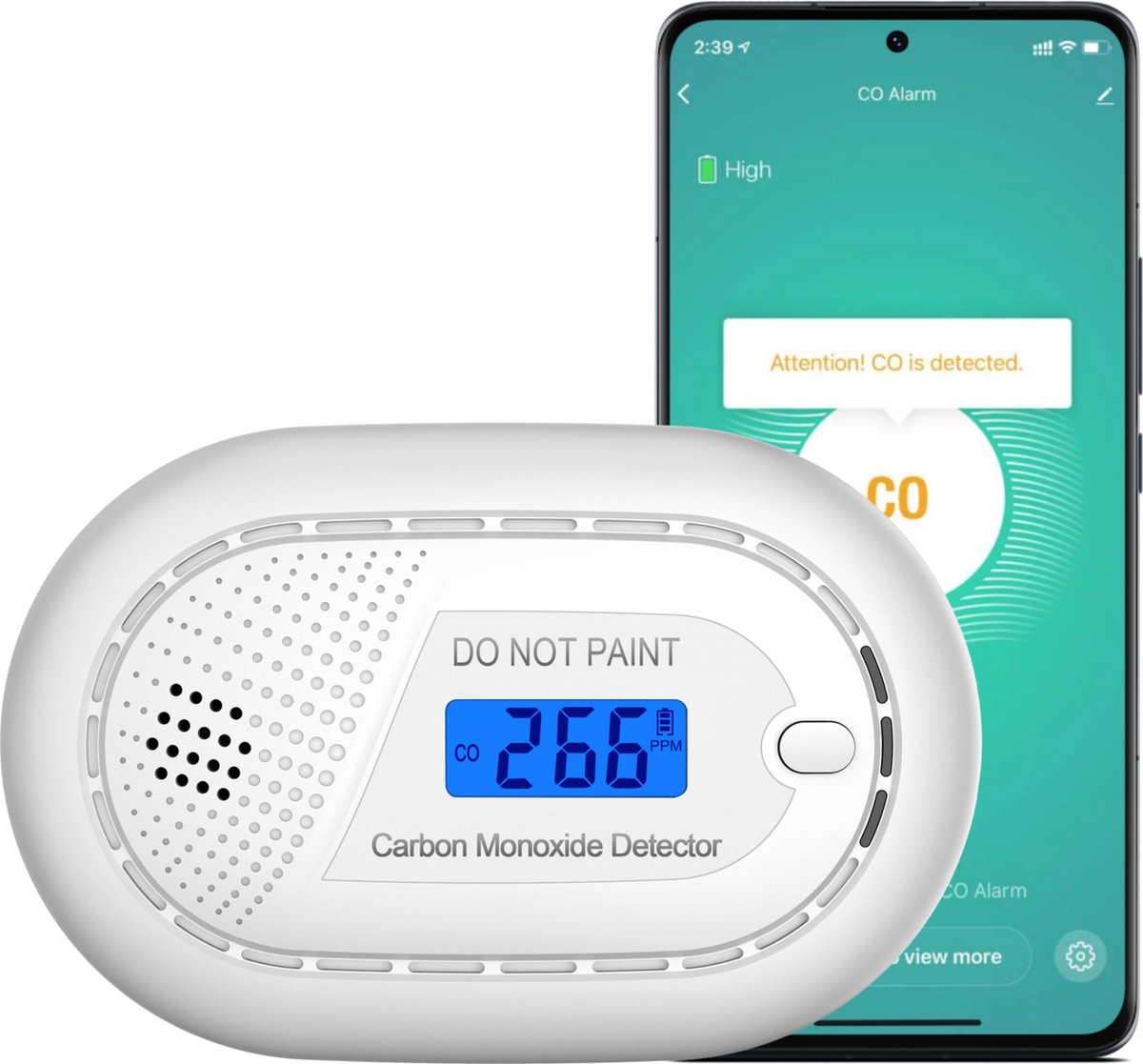 Aroha Smart Connect Koolmonoxidemelder - 10 jaar batterij - Slimme CO melder met app Tuya & SmartLife app via WiFi - Smart koolstofmonoxidemelder, CO meter & CO gas detector