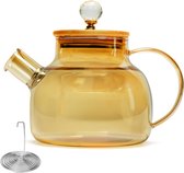 Bol.com Belle Vous Standaard Glazen Theepot met Bamboe Deksel - 1 l Borosilicaat Glazen Kan met Inleg/Verwijderbare Zeef - Werkb... aanbieding