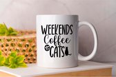 Mok Weekends Coffee And Cats - Cats - huisdier - kat - katten - dier -Gift - Cadeau - Cute - CatLovers - CatLife - CatLove - CatsoftheDay - CuteCats - KittyLove