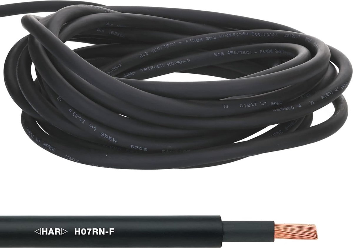 10 meter Lapp 1600096 H07RN-F 1x1,5 mm² flexibele rubberen kabel zonder aardgeleider I UV-bestendige kabel voor buitengebruik I oliebestendig I koudebestendig I zwarte aansluitkabel