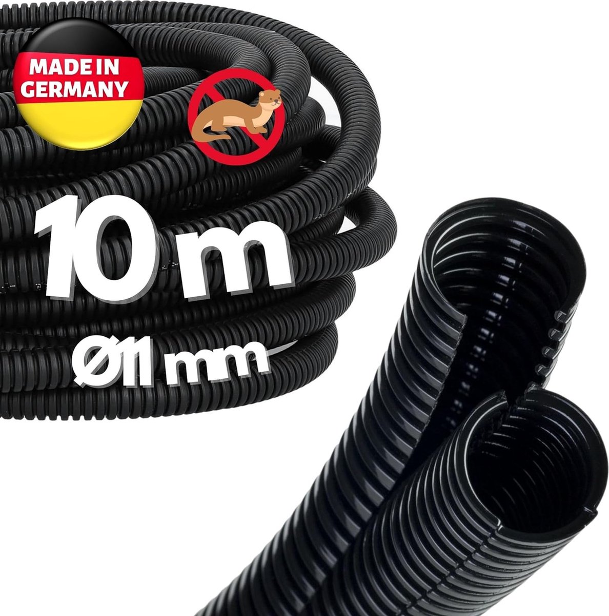 10 meter Kalitec ribbelbuis Twin NW 13 I ribbelslang in twee delen I solar ribbelbuis I marterbeschermingsbuis I lege buis I kabelbescherming AD 16 mm ID 11 mm