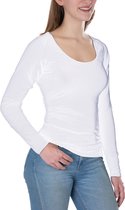 ConfidenceForAll® Dames Premium Anti Zweet Shirt met Ingenaaide Okselpads - Zijdezacht Modal en Verkoelend Katoen - Wit Lange mouw maat M