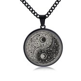 Yin Yang Ketting Zwart - Spirituele Talisman / Medalion Cadeau - Talisman / Hanger - 60cm - Pax Amare