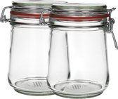 2x Glazen Weckpot 800 ml - Rond & Transparant - Inmaakpotten, Mason Jar, Weckpotten met Deksel, Confituurpotten - Hervulbaar - Glas - 2 Potten