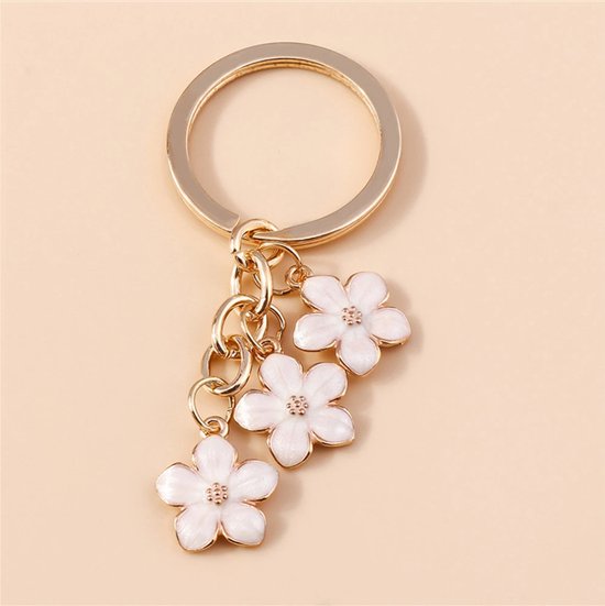Witte bloem sleutelhanger – Kersen bloesem – Sleutelhanger – sleutelhanger bloemen - bloem sleutelhanger- cadeau – Liefde – Witte bloem – Bloemen – Bloem sleutelhanger – Liefde cadeau – Wit – Valentijns cadeau