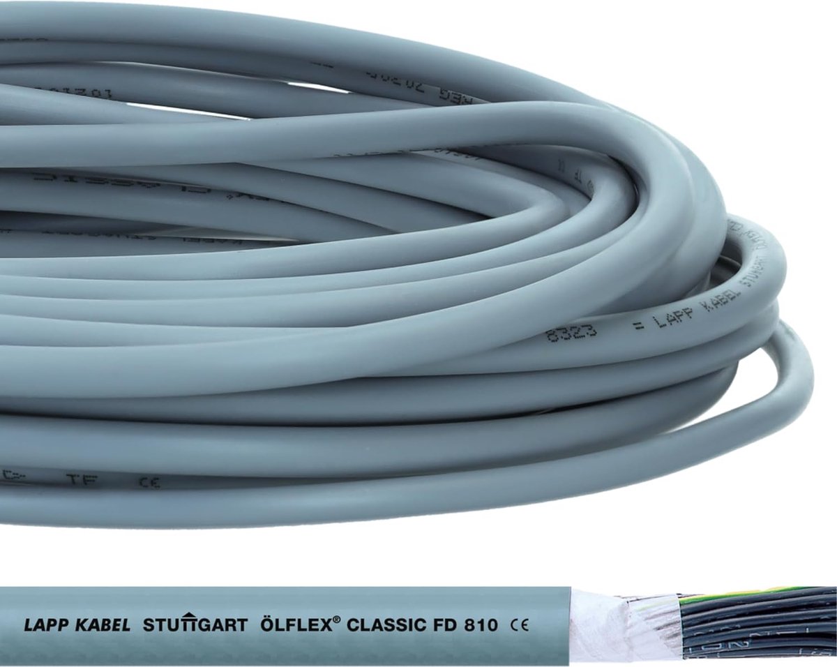 Image of 10 meter Lapp 0026123 ÖLFLEX CLASSIC FD 810 stuurstroomkabel 7x0,75 mm² grijs met groen-gele aardgeleider I zeer flexibele sleepkettingkabel PVC kabel voor sleepketting 7G0.75 I stuurstroomkabel 7-aderig