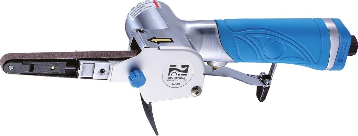SW-Stahl S3295 persluchtbandschuurmachine I 1/4 inch persluchtstekker I 360° draaibare en vergrendelbare schuurarm I inclusief 3 schuurbanden