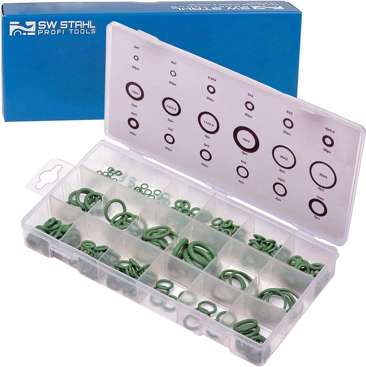 SW-Stahl S8041 HNBR O-ring assortiment voor airconditioningsystemen 225 stuks, 3-22mm