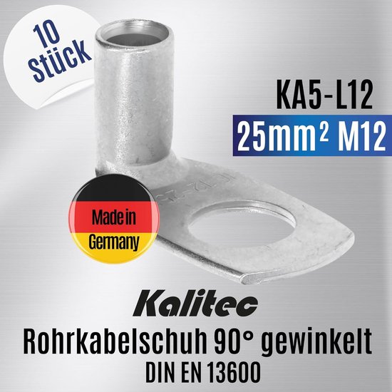 Kalitec Rohrkabelschuhe 25mm² M12 – 10 Stück, Ohne Sichtloch, Made In Germany – UL-zertifiziert
