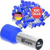100 pièces Kalitec AE1618BL embouts isolés 0 mm² 18 mm de long bleu I Fabriqué en Allemagne I Qualité industrielle