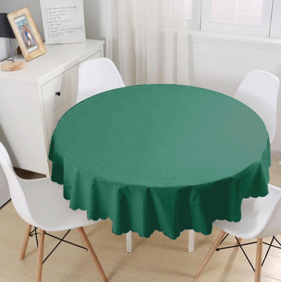 Rond Tafelkleed Ø140cm - Effen Donkergroen - Bedrukt Velvet Textiel - Tafelkleden - Tafellaken
