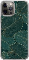 Casimoda® hoesje - Geschikt voor iPhone 12 Pro - Monstera Leaves - 2-in-1 case - Schokbestendig - Bloemen - Verhoogde randen - Groen, Transparant