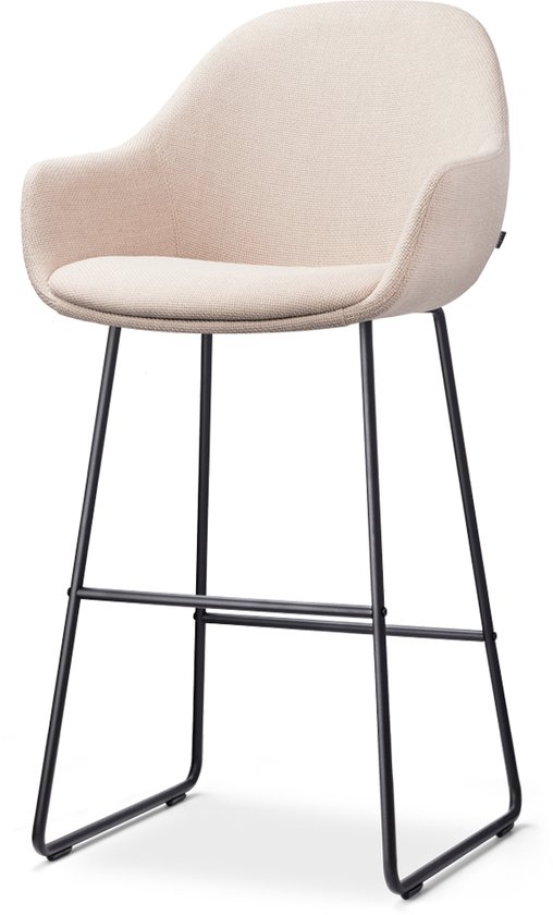 Nolon Nino-Mae tabouret de bar beige - piètement noir - 75 cm - tabouret haut - tabouret de bar avec dossier - design - scandinave - confortable