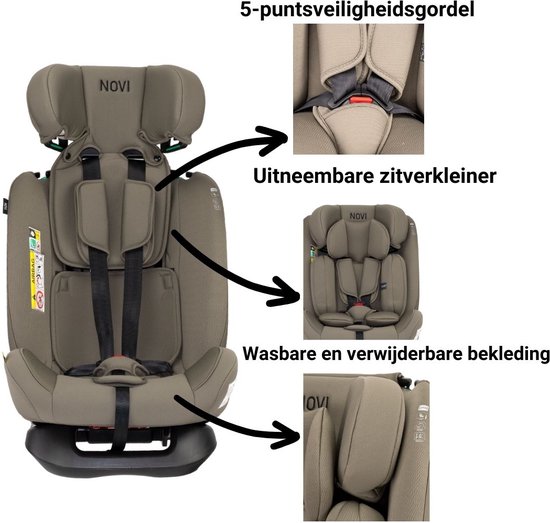 Novi Baby® Lucas Premium - Autostoel - I-Size - Dark Taupe - Groep 0-1-2-3 van Novi Baby® — afbeelding 4