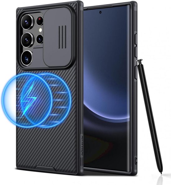 Nillkin CamShield Magnetisch Hoesje Geschikt voor de Samsung Galaxy S24 Ultra - Compatibel met MagSafe - Camera Slider Back Cover Zwart