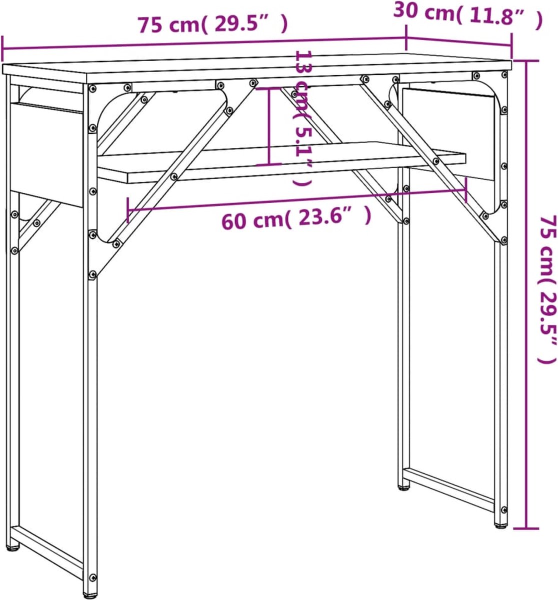 vidaXL Wandtafel - met - schap - 75x30x75 - cm - bewerkt - hout - sonoma - eikenkleur Sonoma eiken