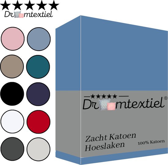 Droomtextiel Zacht Katoenen Hoeslaken Blauw 80x200 cm - Hoge Hoek - Perfecte Pasvorm - Heerlijk Zacht