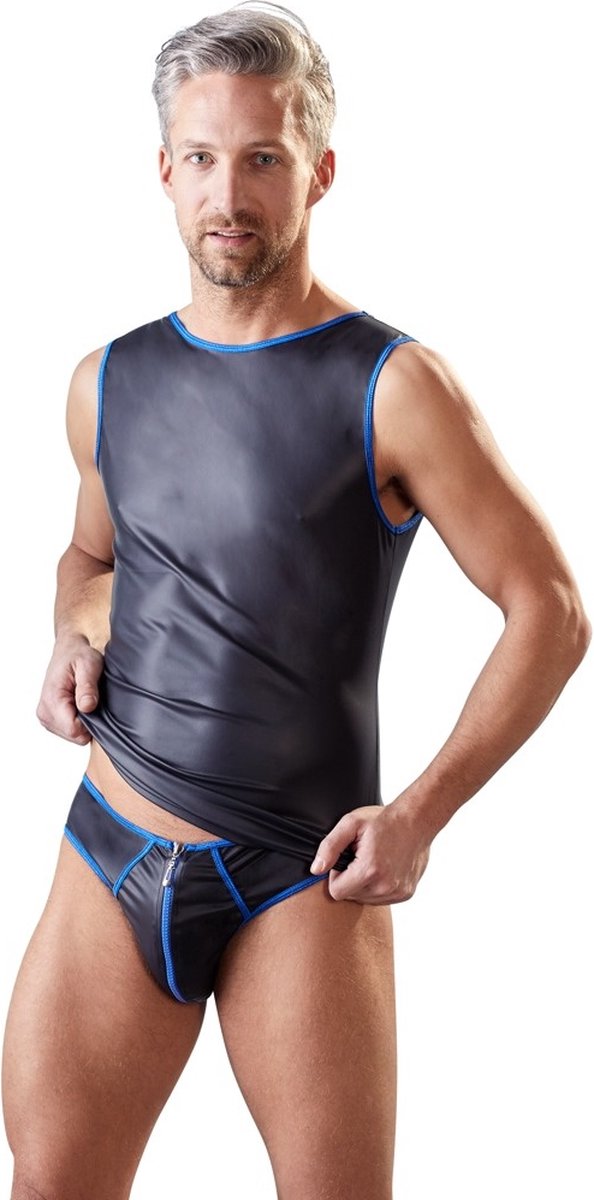 Goedkoopste Wetlook Shirt met Blauwe Zomen