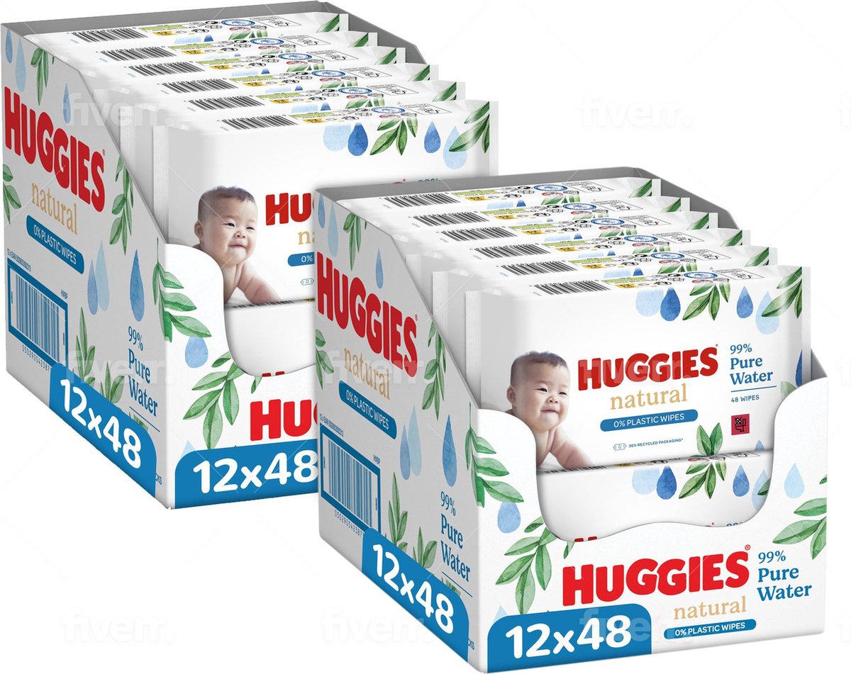 Goedkoopste Huggies - Natural - 0 Plastic - Billendoekjes - 1152 babydoekjes - 24 x 48
