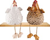 Décoratif | Poulet avec pattes suspendues, blanc/marron, céramique, 11x10x13cm, lot de 2 pièces | A240433