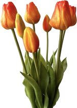 Seta Fiori -Bundel Tulpen 7 x - oranje - Real Touch - 45cm - Mixen met verse bloemen mogelijk - 45cm -