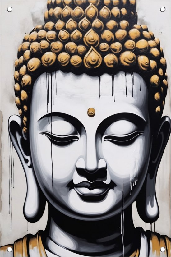 Tuinposter Boeddha - Buddha tuinposter - Tuinposters religie - Muurdecoratie buiten - Schutting poster - Tuindecoratie - 100 x 150 cm