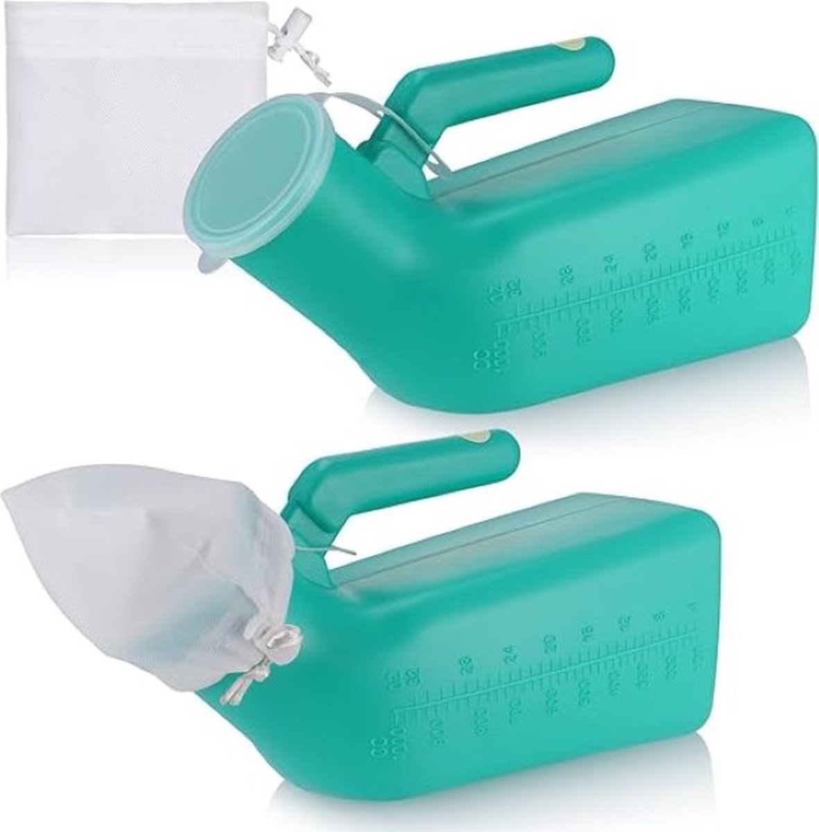 Goedkoopste Urinefles voor Heren - Premium Draagbare Plasfles met Grote Capaciteit (1000 ml) en Glow-in-the-Dark Functie - Ergonomisch Ontwerp en Geurwerend Deksel - Ideaal voor Zieken, Ouderen en Onderweg - Set van 2