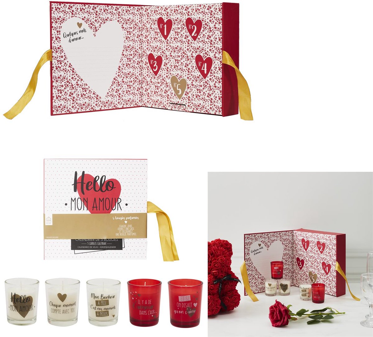 WDMT Liefdes Cadeaubox met 5 Kaarsen - Luxe Geurkaarsen Set - Liefdes Cadeau Kalender - Valentijn Cadeautje - Cadeau Geschenk - Cadeaupakket - Rood