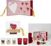 WDMT Liefdes Cadeaubox met 5 Kaarsen - Luxe Geurkaarsen Set - Liefdes Cadeau Kalender - Valentijn Cadeautje - Vaderdag Cadeau Geschenk - Vaderdag Cadeaupakket - Rood