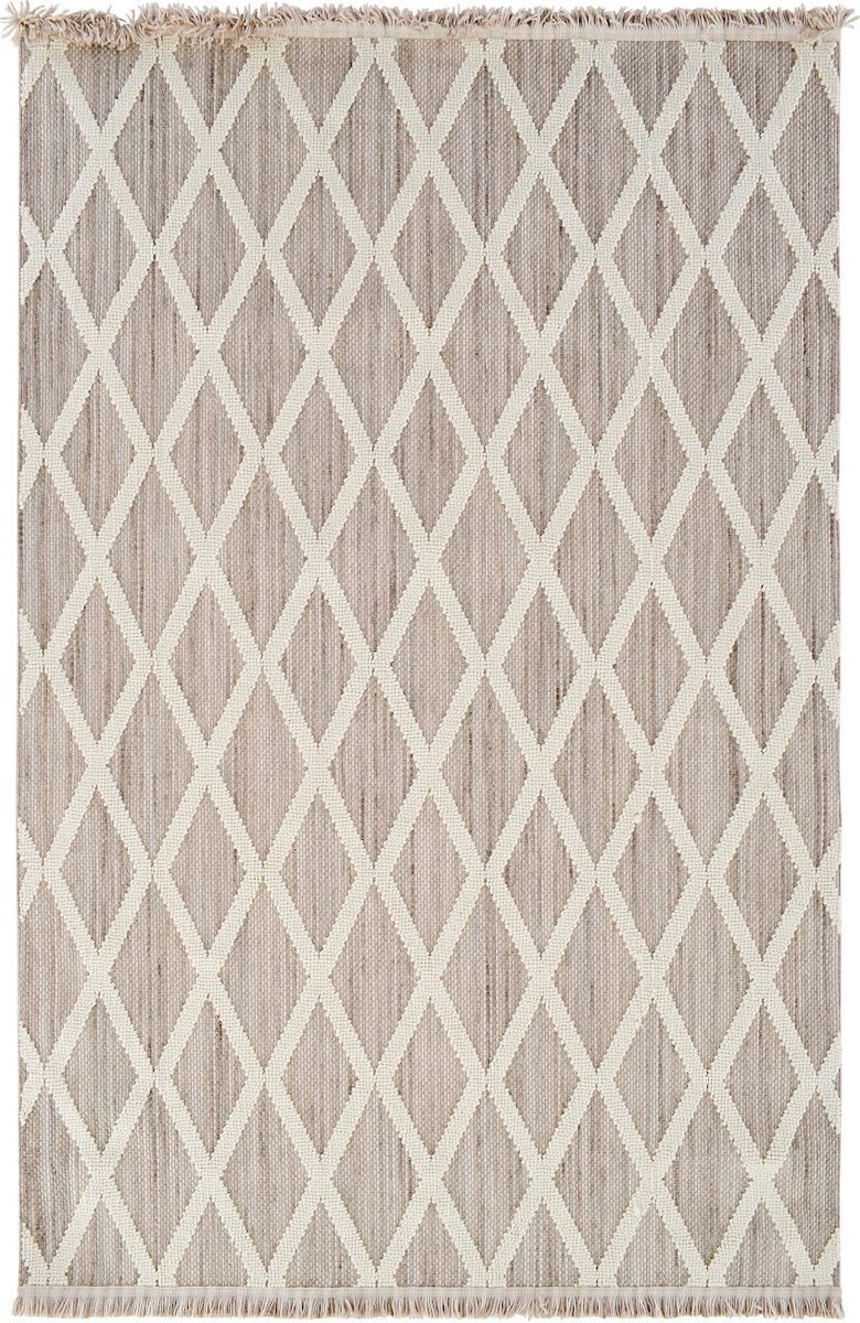 Vercai Rugs Jean Collectie - Laagpolig Vloerkleed - Tapijt met Franjes - Polyester - Wit Grijs - 200x290 cm
