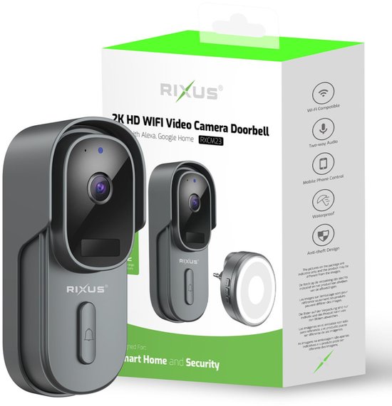 Rixus RXCM23 Smart 2K Wifi video deurbel - Draadloze deurbel - op batterijen - met camera - Grijs van Rixus — afbeelding 3
