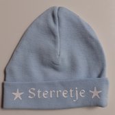 Mutsje met tekst - Sterretje - Funnies - blauw/ wit- maat 50/56 - Newborn - katoen