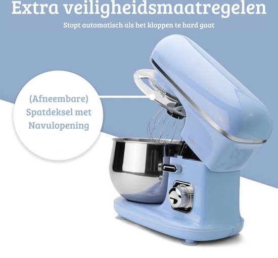 Roterende Deegmachine - Multifunctionele Deegmixer - Kneedmachine - Inclusief Spatdeksel & Navulopening - 1100W - RVS - Blauw van Coppolo. — afbeelding 5