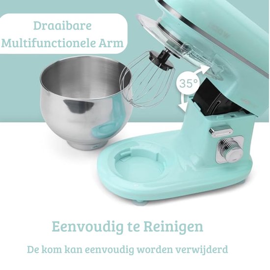 Luxe Roterende Deegmachine - Multifunctionele Deegmixer - Kneedmachine - Inclusief Spatdeksel & Navulopening - 1100W - RVS - Mint van Luxe. — afbeelding 3