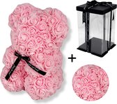 Lirosa Rose Bear - Roze Rozen beer 25 cm met Giftbox - Bloemen beer - Romantisch Cadeau - Verjaardag - Valentijn - Liefde