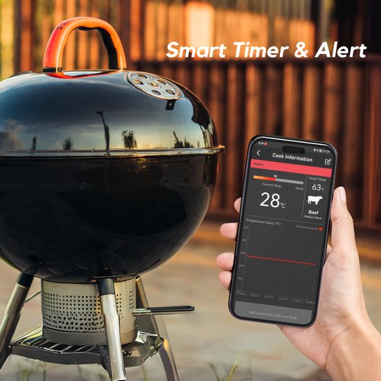 herQs - Single Max - BBQ thermometer – Keuken thermometer, barbecue, digitale, kerntemperatuur, vleesthermometer, Bluetooth, app, draadloos, thermometer - HerQs