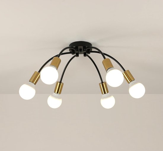 Goeco Plafondlamp - 55cm - Groot - E27 - 6 Lampen - Zwarte Metalen Kroonluchter - Zonder Lampen