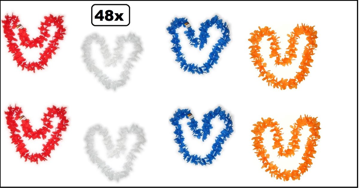 48x Hawai kransen rood/wit/blauw/oranje - Holland hawai krans hawaii slinger huwelijk trouwen EK voetbal liefde feest bruid thema feest