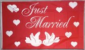 VlagDirect - Just married vlag - Net getrouwd vlag - Huwelijksvlag - 90 x 150 cm.